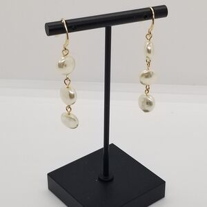 gold tone faux pearl dangle earrings